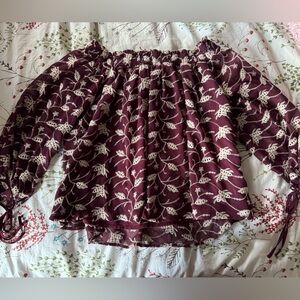 Astr Burgundy and White Floral Off-Shoulder Blouse